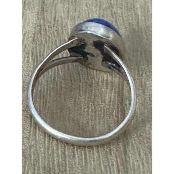Sterling Silver Blue Lapis Oval Ring Elegant Vintage Jewelry Bohemian Chic SZ 7 - Picture 5 of 7